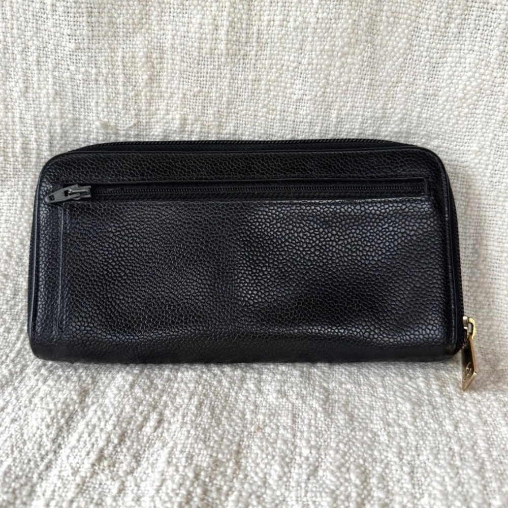 Vintage CHANEL Black Caviar Leather Zip Around Wallet‎ Coin Card Holder Pouch - Picture 3 of 8